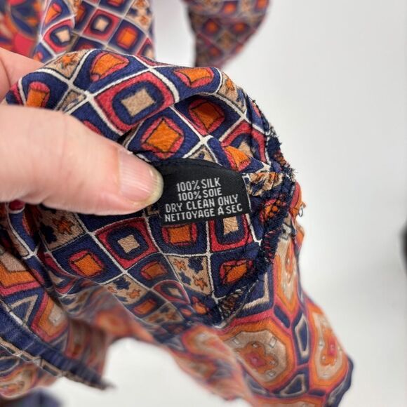 Tolani Silk Multicolor Bohemian tunic Column Dress 3/4 sleeve tie neck women’s m - Picture 6 of 7